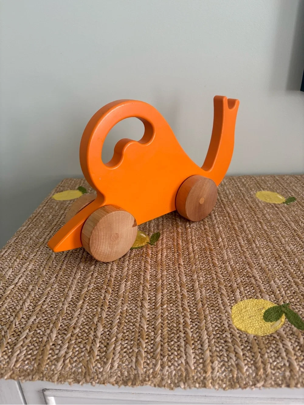 Manny Simon Wooden Snail Push Toy Orange Roller Made in USA Toddler Eco Toy Move